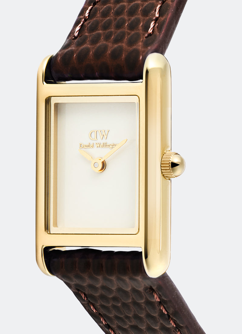 Jam Tangan Daniel Wellington Bound Mini Dark Brown Lizard Gold (17mm x 25.9mm) DW00100904