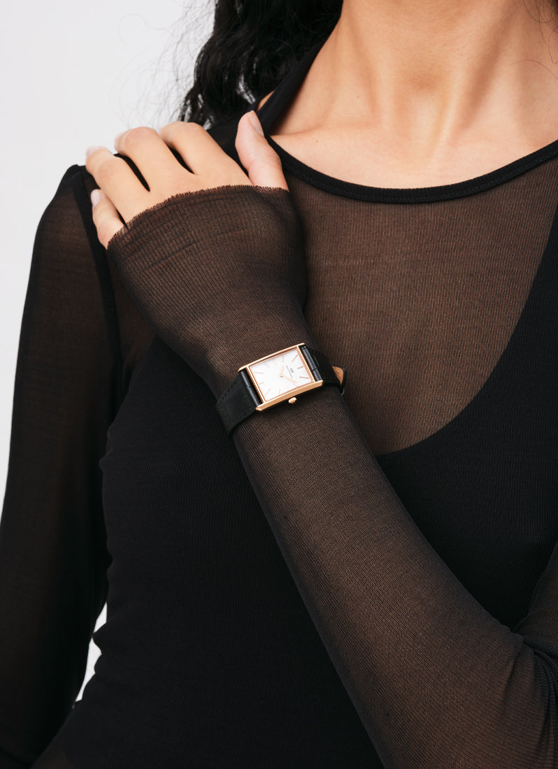 Jam Tangan Daniel Wellington Bound White Black Crocodile Rose Gold (32x22) DW00100693