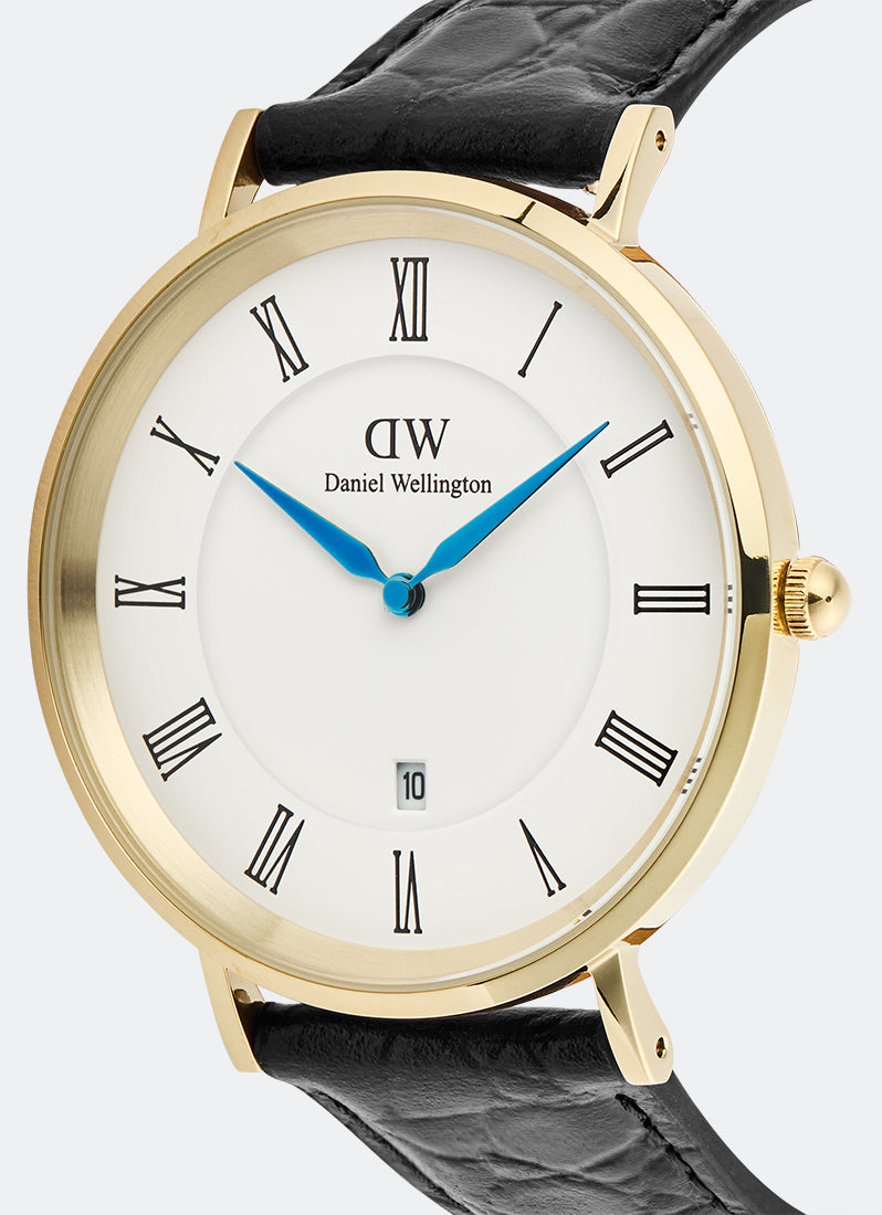 Jam Tangan Daniel Wellington Classic Roman Numerals Date Black Croc Belly Gold (40mm) DW00100915