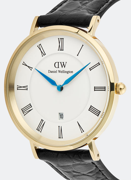 Jam Tangan Daniel Wellington Classic Roman Numerals Date Black Croc Belly Gold (40mm) DW00100915