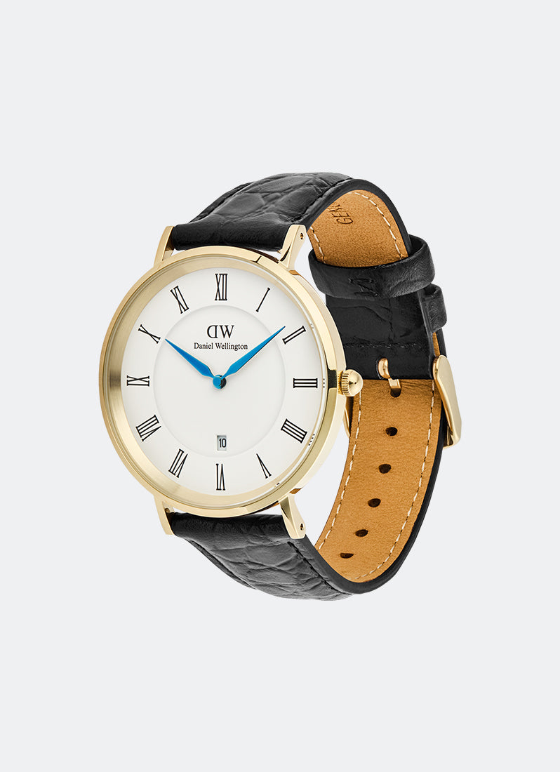 Jam Tangan Daniel Wellington Classic Roman Numerals Date Black Croc Belly Gold (40mm) DW00100915