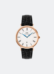 Jam Tangan Daniel Wellington Classic Roman Numerals Date Black Croc Belly Rose Gold (40mm) DW00100916