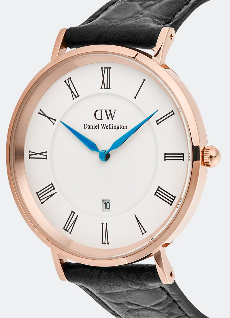 Jam Tangan Daniel Wellington Classic Roman Numerals Date Black Croc Belly Rose Gold (40mm) DW00100916