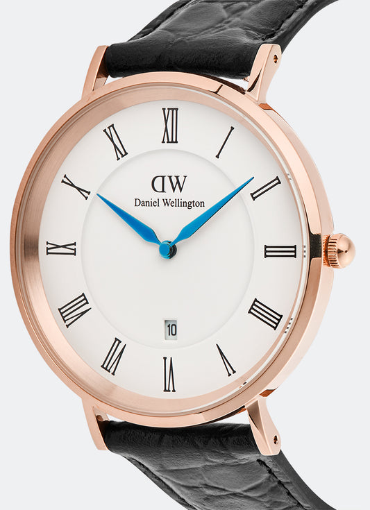 Jam Tangan Daniel Wellington Classic Roman Numerals Date Black Croc Belly Rose Gold (40mm) DW00100916