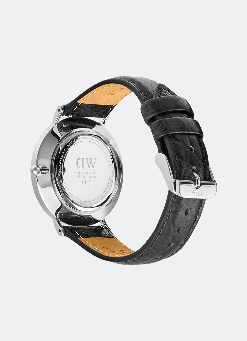 Jam Tangan Daniel Wellington Classic Roman Numerals Date Black Croc Belly Silver (40mm) DW00100914