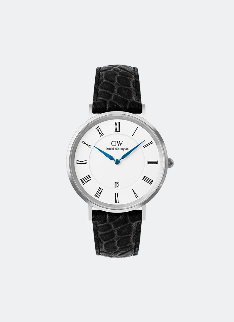 Classic Roman Numerals Date Black Croc Belly Silver (40mm) DW00100914
