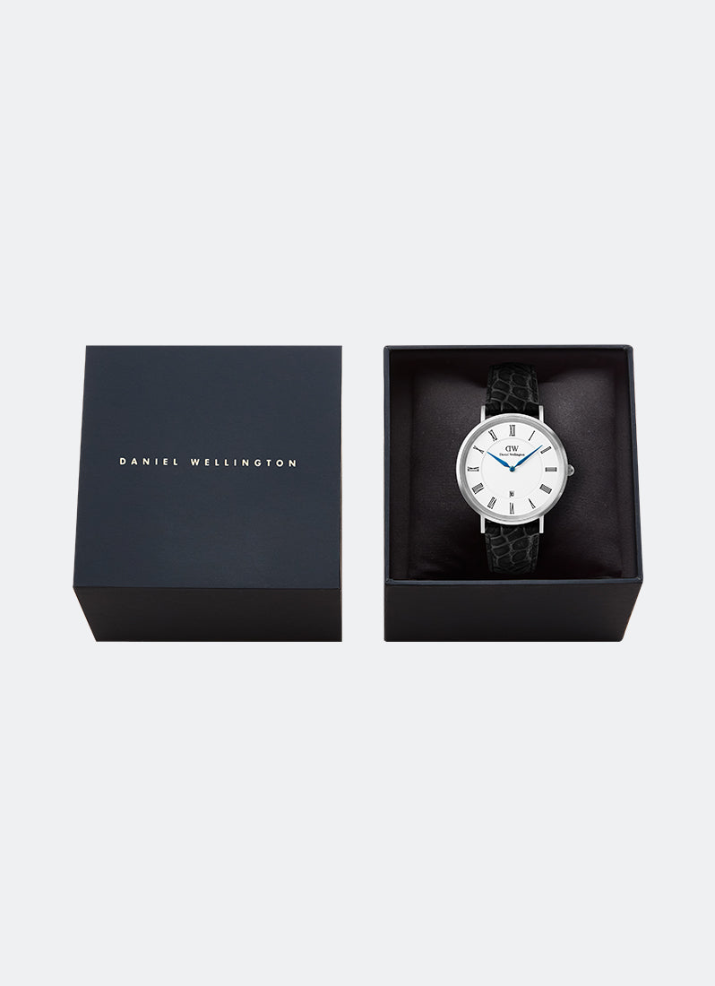 Jam Tangan Daniel Wellington Classic Roman Numerals Date Black Croc Belly Silver (40mm) DW00100914
