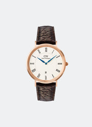 Jam Tangan Daniel Wellington Classic Roman Numerals Date Dark Brown Croc Belly Rose Gold (40mm) DW00100913