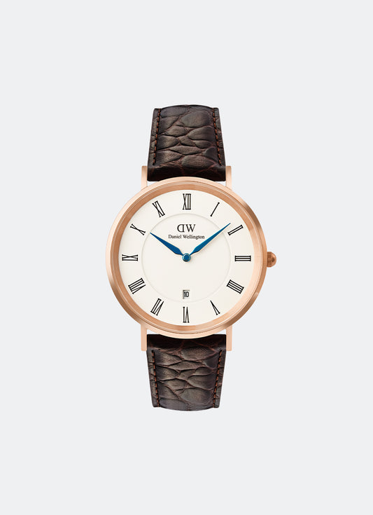 Jam Tangan Daniel Wellington Classic Roman Numerals Date Dark Brown Croc Belly Rose Gold (40mm) DW00100913