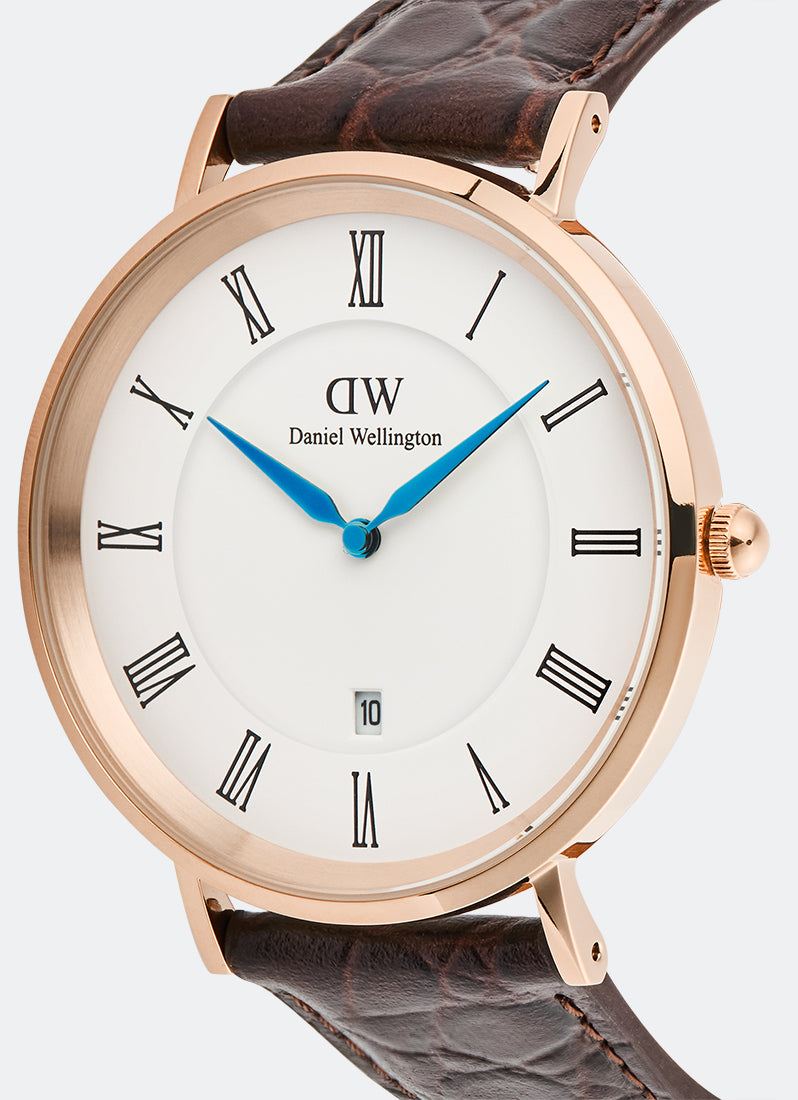 Jam Tangan Daniel Wellington Classic Roman Numerals Date Dark Brown Croc Belly Rose Gold (40mm) DW00100913