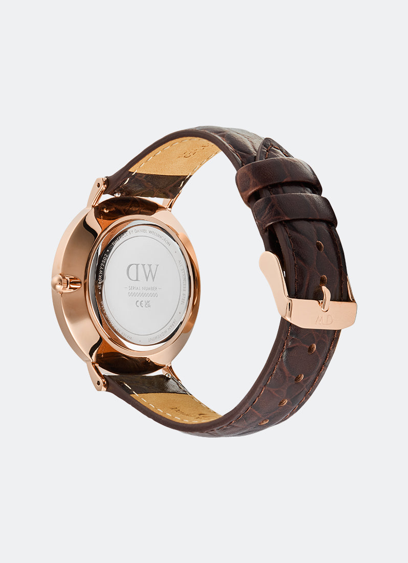 Jam Tangan Daniel Wellington Classic Roman Numerals Date Dark Brown Croc Belly Rose Gold (40mm) DW00100913