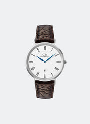 Jam Tangan Daniel Wellington Classic Roman Numerals Date Dark Brown Croc Belly Silver (40mm) DW00100911