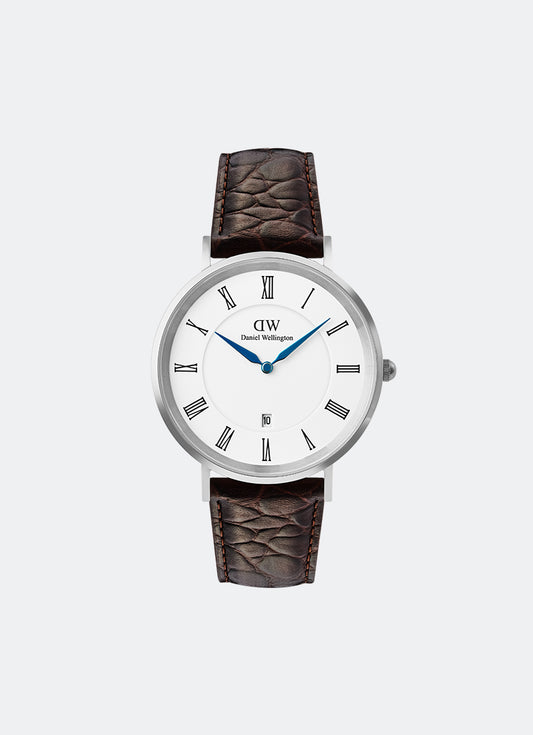 Jam Tangan Daniel Wellington Classic Roman Numerals Date Dark Brown Croc Belly Silver (40mm) DW00100911