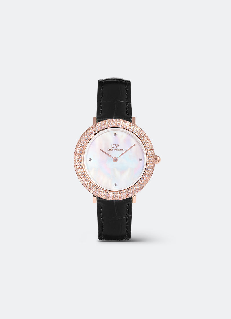 Jam Tangan Daniel Wellington Crystalline Bezel Black Croco White Mother of Pearl Rose Gold (32) DW00100827
