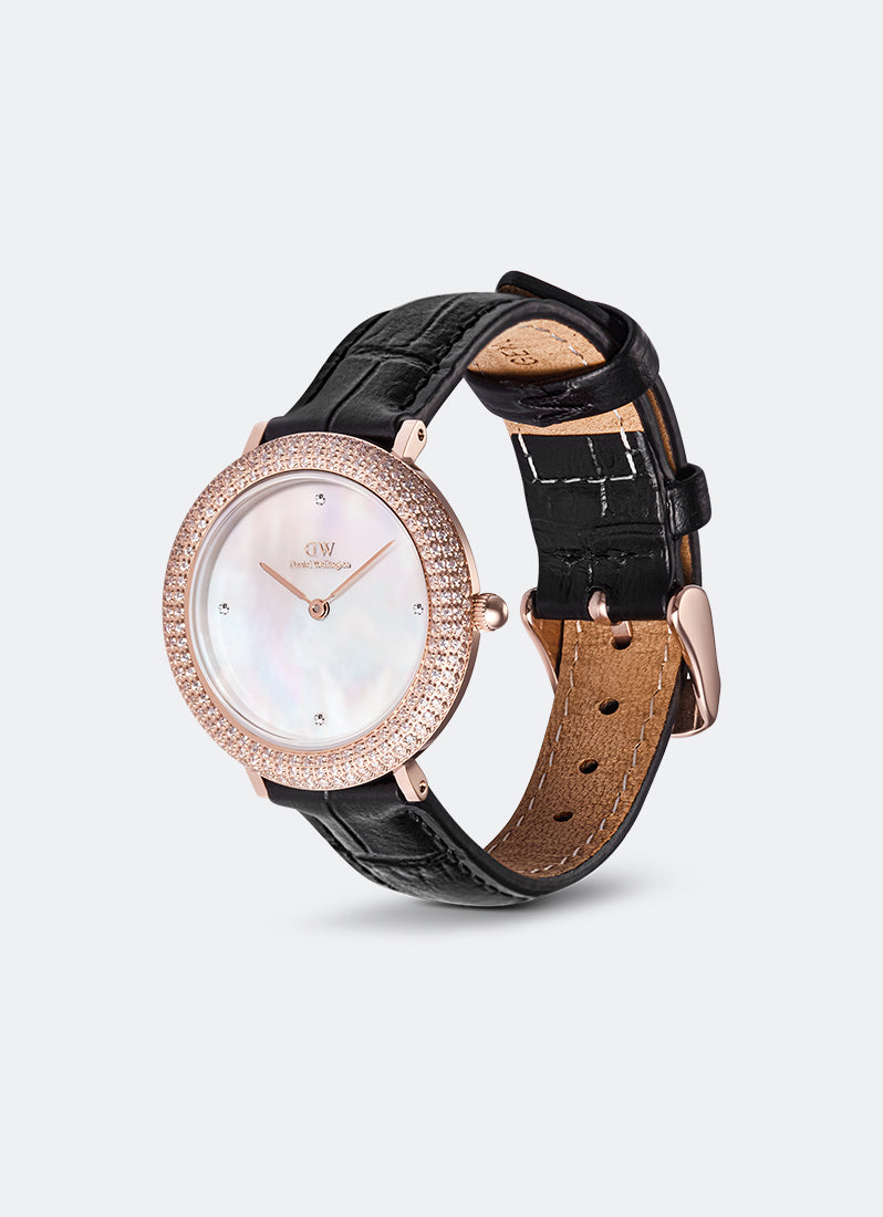 Jam Tangan Daniel Wellington Crystalline Bezel Black Croco White Mother of Pearl Rose Gold (32) DW00100827
