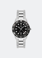 Jam Tangan Daniel Wellington Iconic GMT Link Black Ceramic Bezel Silver (40mm) DW00100919