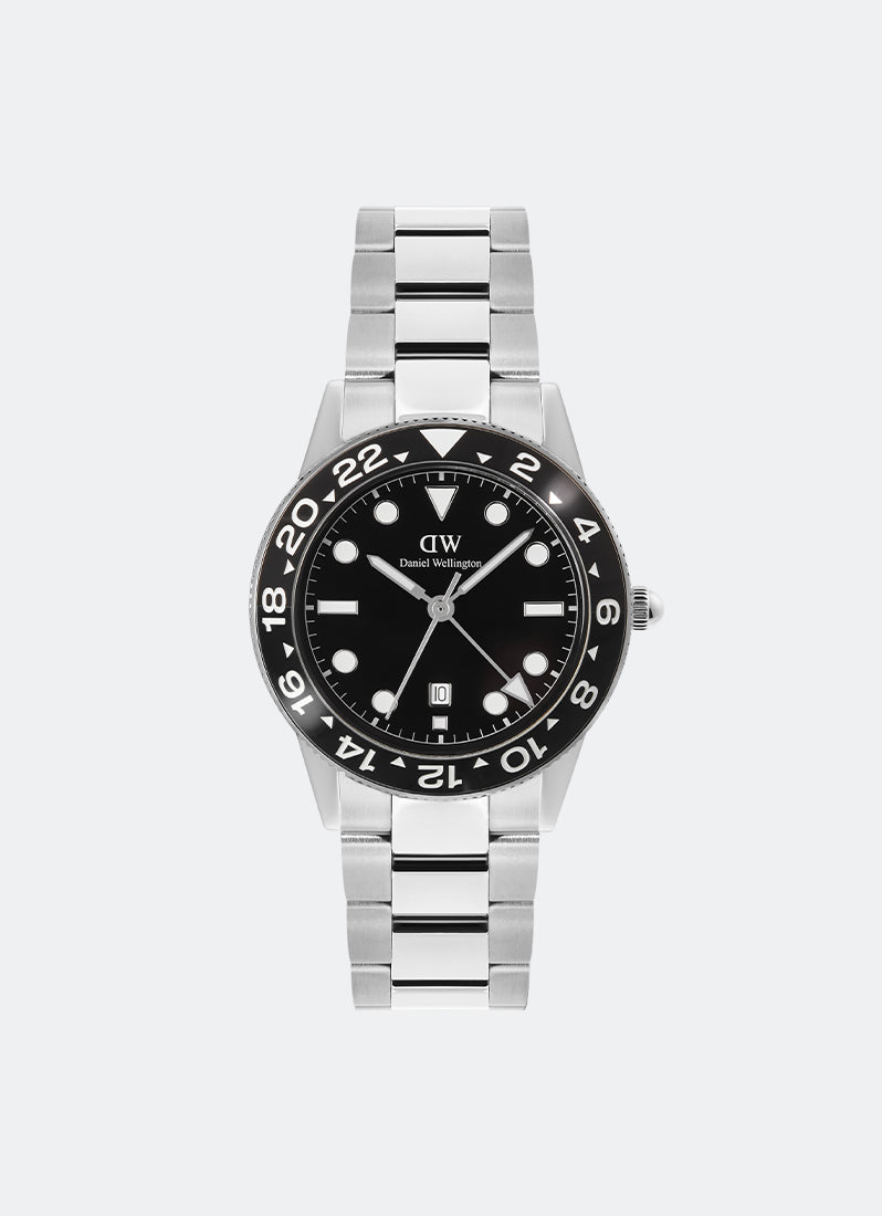 Jam Tangan Daniel Wellington Iconic GMT Link Black Ceramic Bezel Silver (40mm) DW00100919
