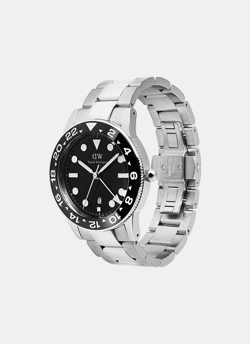 Jam Tangan Daniel Wellington Iconic GMT Link Black Ceramic Bezel Silver (40mm) DW00100919