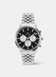 Jam Tangan Daniel Wellington Iconic Onyx Chronograph Arch Panda 5-Link Silver (42) DW00100873