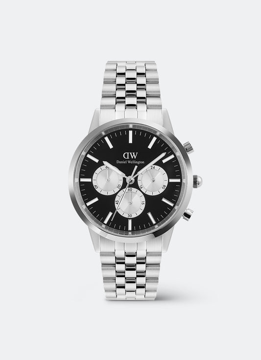 Jam Tangan Daniel Wellington Iconic Onyx Chronograph Arch Panda 5-Link Silver (42) DW00100873