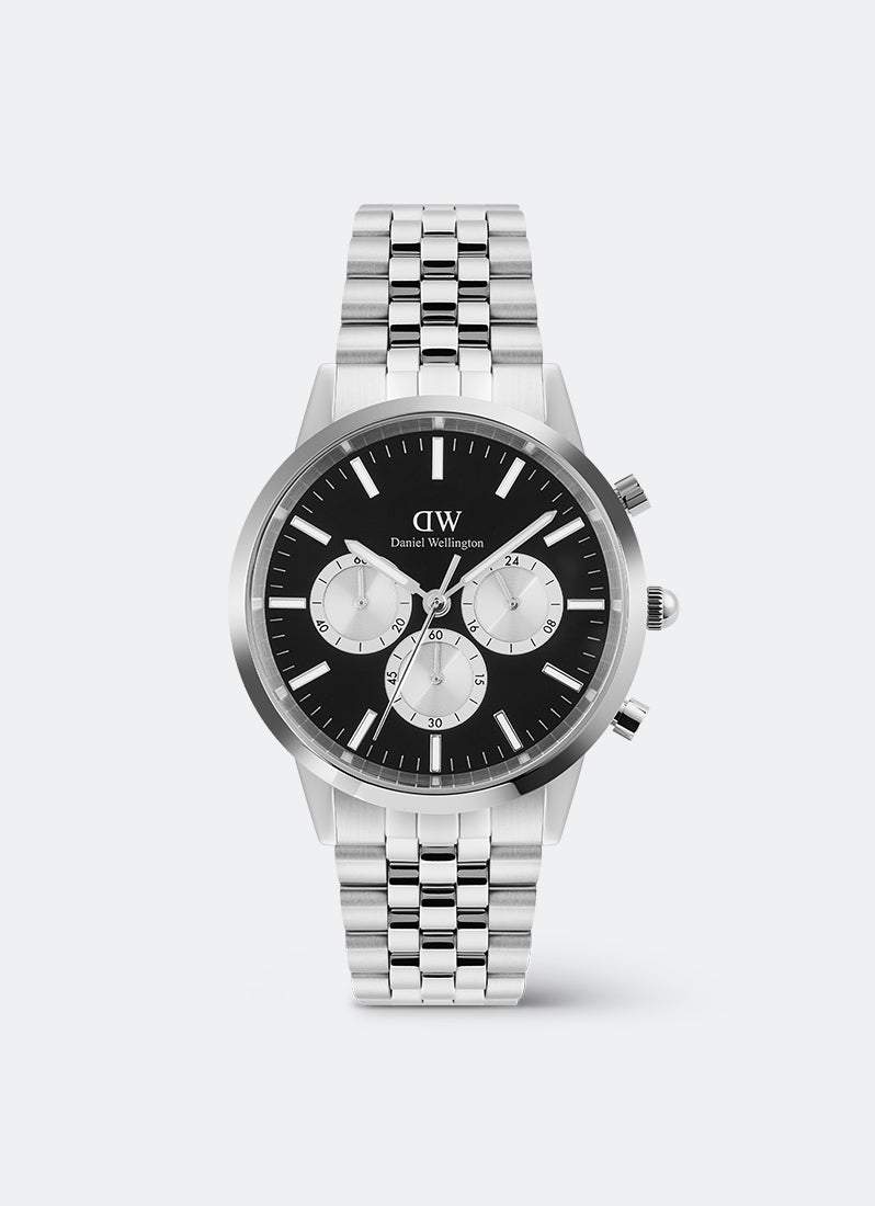 Jam Tangan Daniel Wellington Iconic Onyx Chronograph Arch Panda 5-Link Silver (42) DW00100873