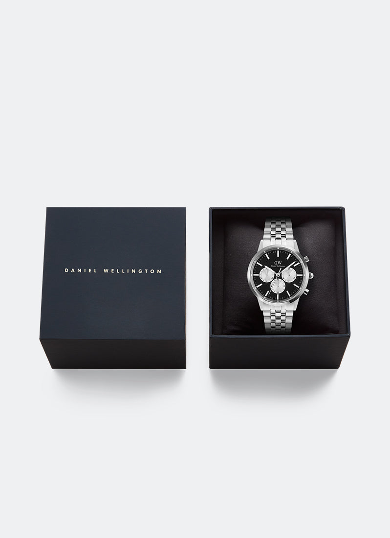 Jam Tangan Daniel Wellington Iconic Onyx Chronograph Arch Panda 5-Link Silver (42) DW00100873