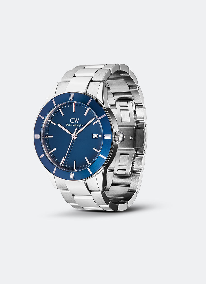 Jam Tangan Daniel Wellington Iconic Paradigma Link Blue Enamel Blue Bezel Silver (40) - DW00100820