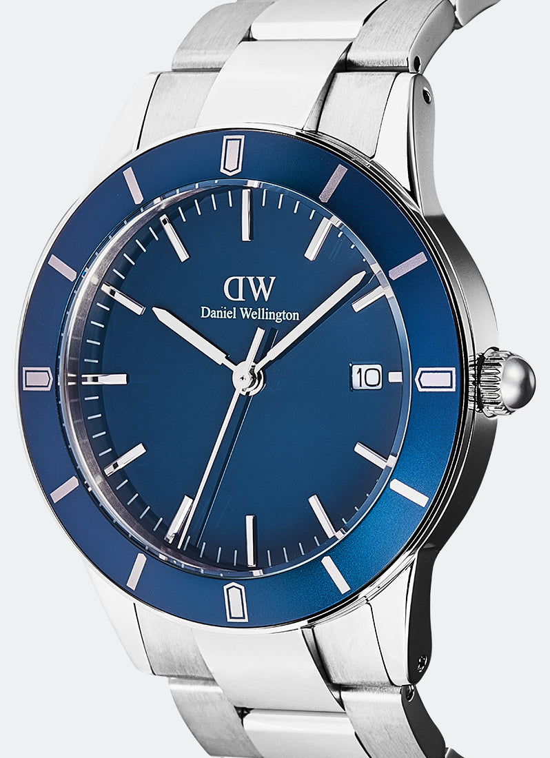 Jam Tangan Daniel Wellington Iconic Paradigma Link Blue Enamel Blue Bezel Silver (40) - DW00100820