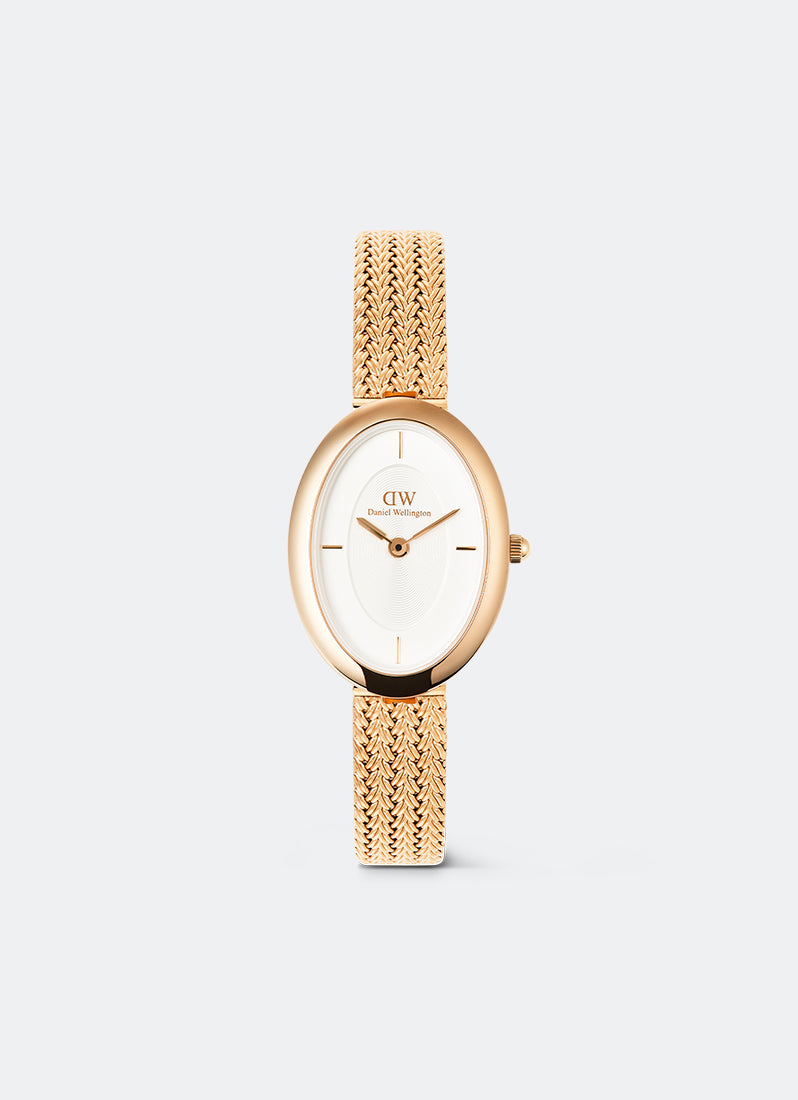 Jam Tangan Daniel Wellington Juliette White Braided Mesh Sunray Rose Gold 23x31 DW00100883