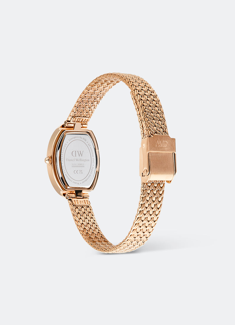 Jam Tangan Daniel Wellington Juliette White Braided Mesh Sunray Rose Gold 23x31 DW00100883