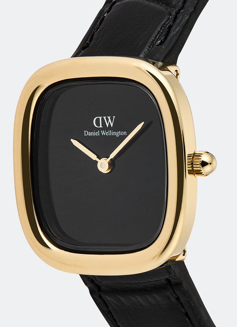 Jam Tangan Daniel Wellington Margot Onyx Croc Ceramic Gold (24x26) DW00100880