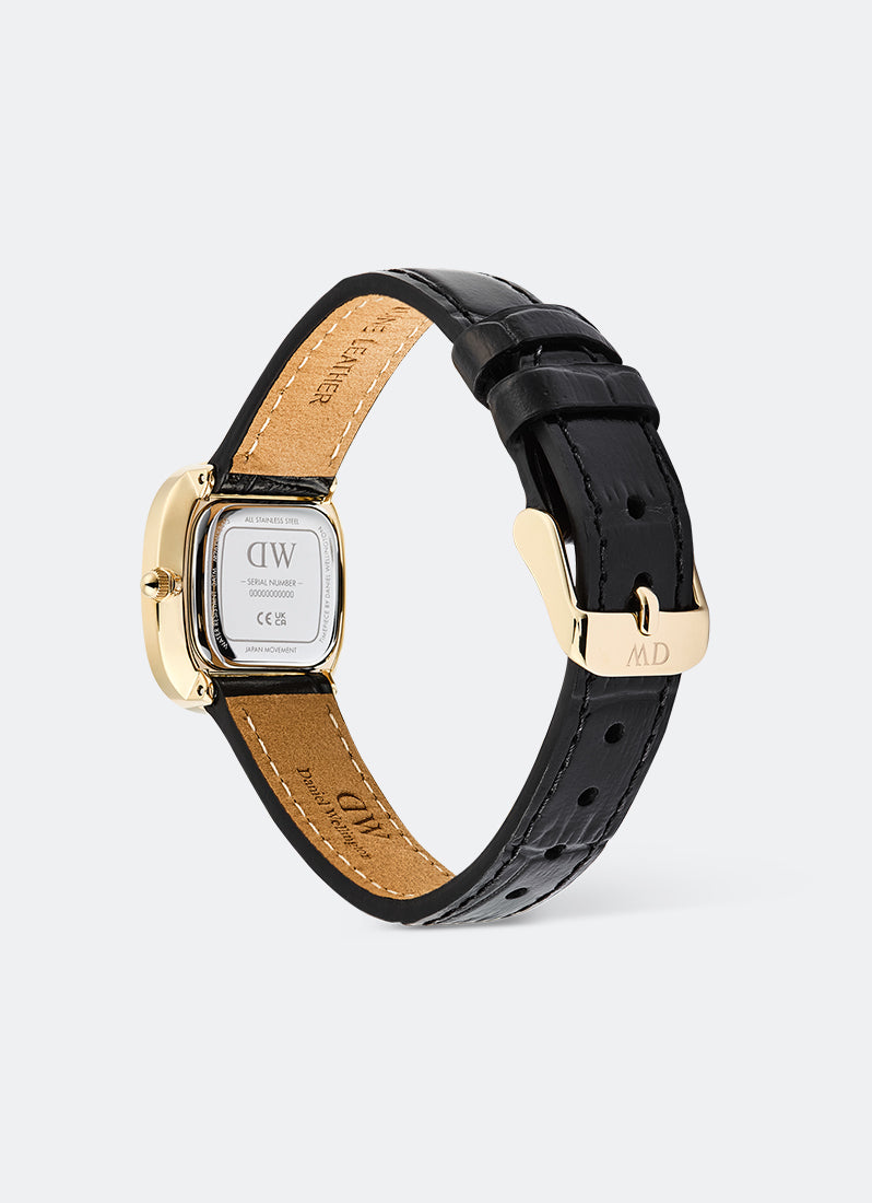 Jam Tangan Daniel Wellington Margot Onyx Croc Ceramic Gold (24x26) DW00100880