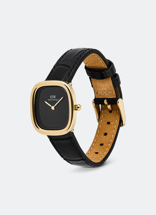 Jam Tangan Daniel Wellington Margot Onyx Croc Ceramic Gold (24x26) DW00100880