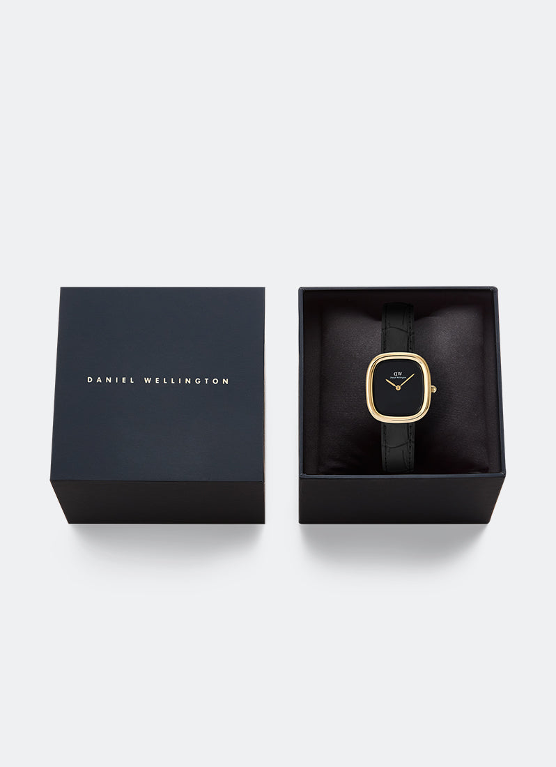 Jam Tangan Daniel Wellington Margot Onyx Croc Ceramic Gold (24x26) DW00100880