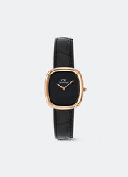 Jam Tangan Daniel Wellington Margot Onyx Croc Ceramic Rose Gold 24x26 DW00100881
