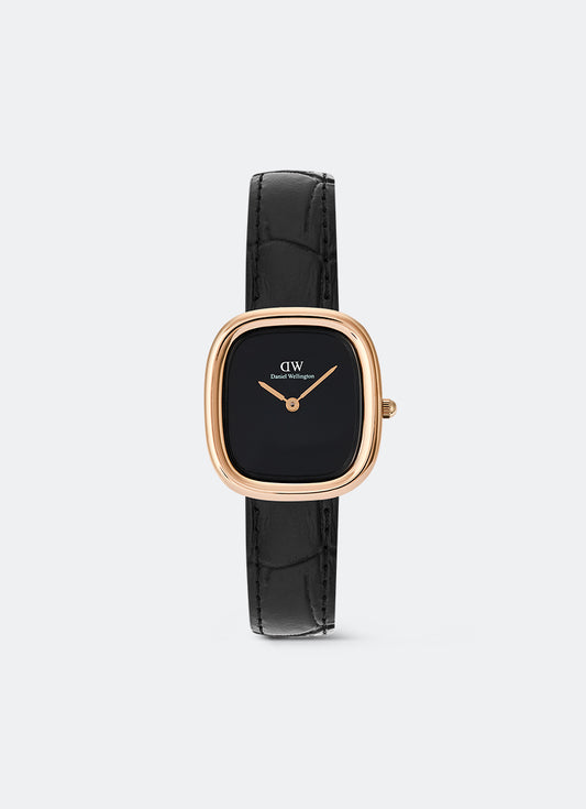 Jam Tangan Daniel Wellington Margot Onyx Croc Ceramic Rose Gold 24x26 DW00100881