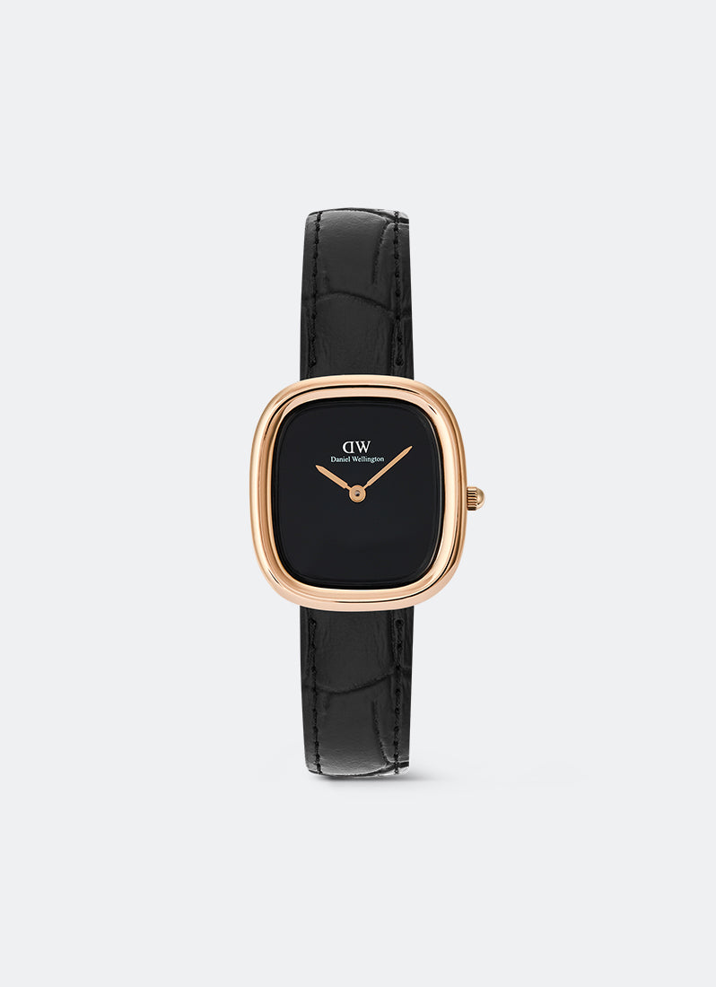Jam Tangan Daniel Wellington Margot Onyx Croc Ceramic Rose Gold 24x26 DW00100881