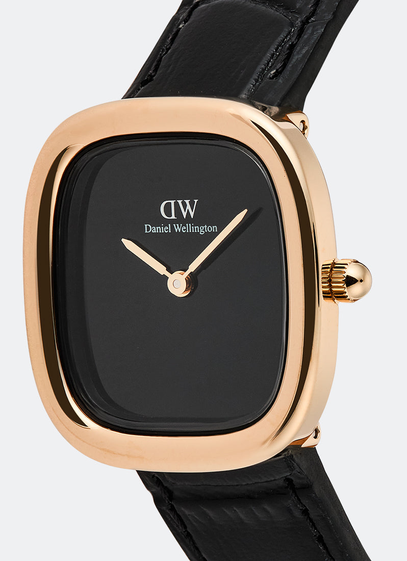 Jam Tangan Daniel Wellington Margot Onyx Croc Ceramic Rose Gold 24x26 DW00100881