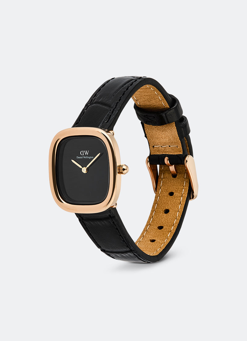 Jam Tangan Daniel Wellington Margot Onyx Croc Ceramic Rose Gold 24x26 DW00100881