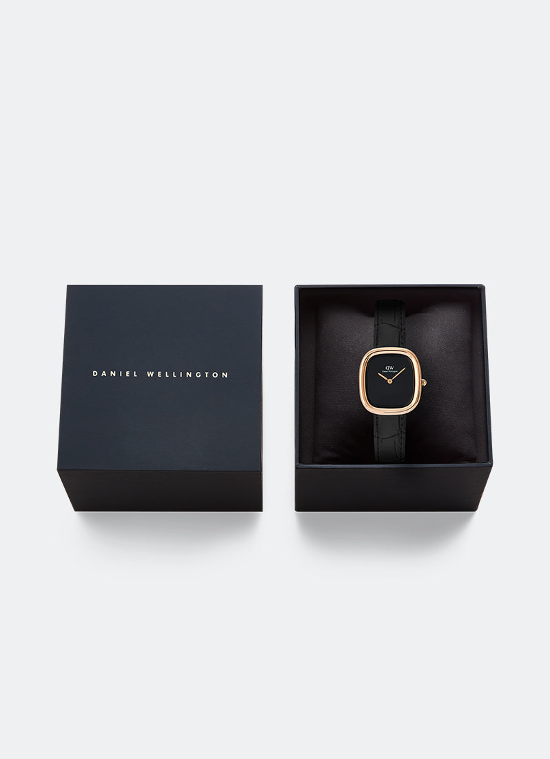 Jam Tangan Daniel Wellington Margot Onyx Croc Ceramic Rose Gold 24x26 DW00100881