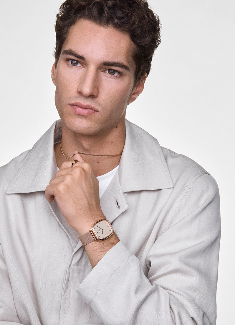 Jam Tangan Daniel Wellington Marlon Melrose Linen Rose Gold (32x36.3) DW00100817