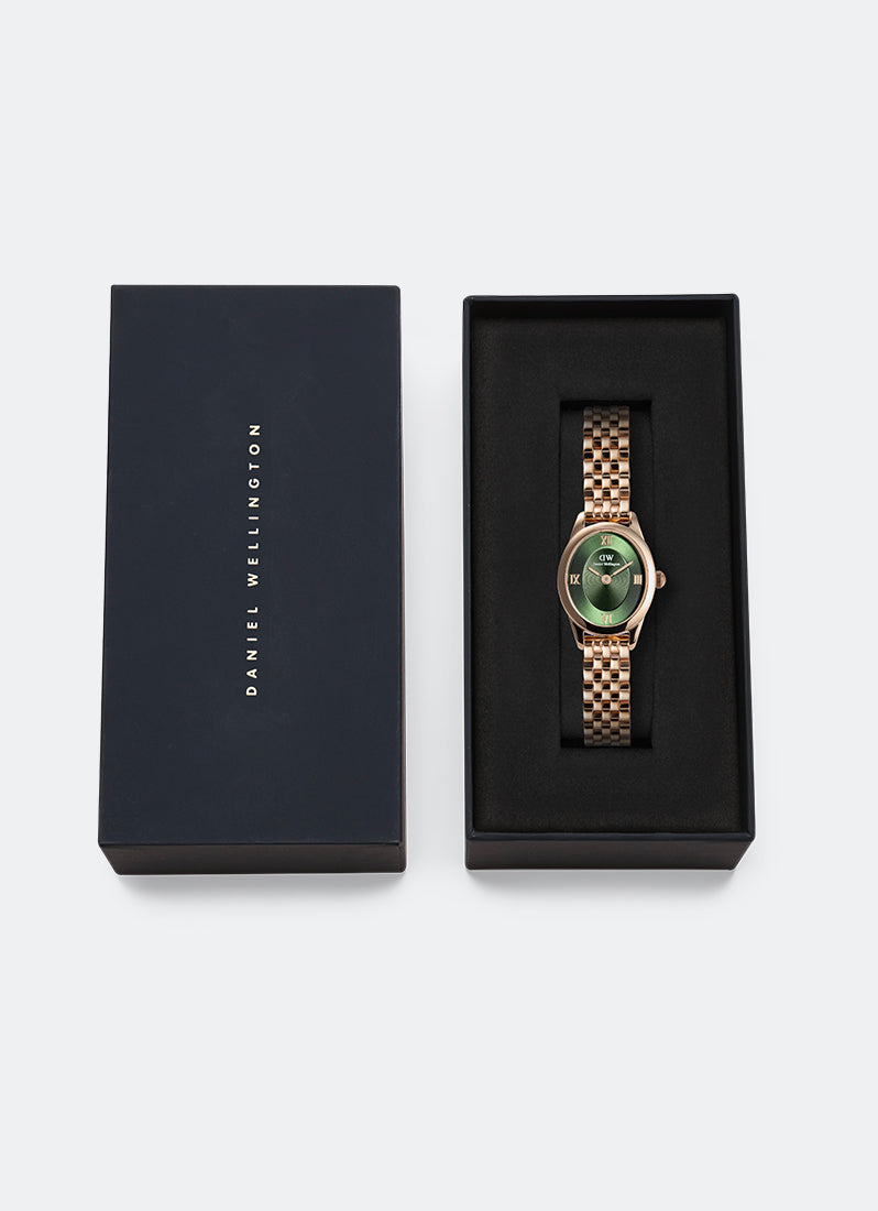Jam Tangan Daniel Wellington Ophelia Mini Beans Link Emerald Rose Gold (25.5x22) DW00100806