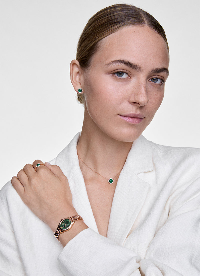 Jam Tangan Daniel Wellington Ophelia Mini Beans Link Emerald Rose Gold (25.5x22) DW00100806