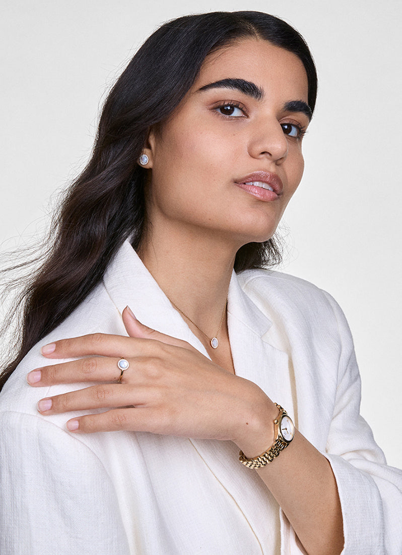 Jam Tangan Daniel Wellington Ophelia Mini Beans Link White Gold (25.5x22) DW00100803