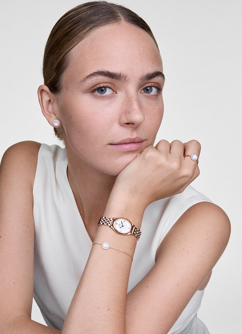 Jam Tangan Daniel Wellington Ophelia Mini Beans Link White Rose Gold (25.5x22) DW00100805
