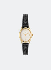Jam Tangan Daniel Wellington Ophelia Mini Black Lizard White Guilloché Gold 22mm x 25.5mm DW00100890