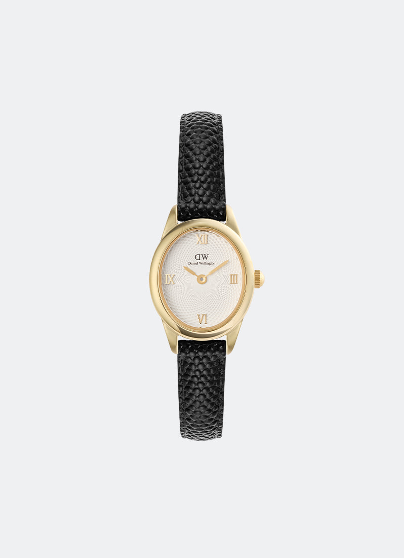 Jam Tangan Daniel Wellington Ophelia Mini Black Lizard White Guilloché Gold 22mm x 25.5mm DW00100890