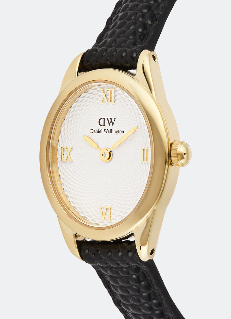 Jam Tangan Daniel Wellington Ophelia Mini Black Lizard White Guilloché Gold 22mm x 25.5mm DW00100890