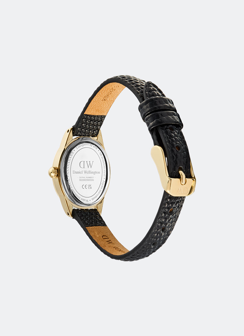 Jam Tangan Daniel Wellington Ophelia Mini Black Lizard White Guilloché Gold 22mm x 25.5mm DW00100890
