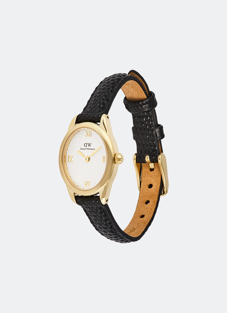 Jam Tangan Daniel Wellington Ophelia Mini Black Lizard White Guilloché Gold 22mm x 25.5mm DW00100890